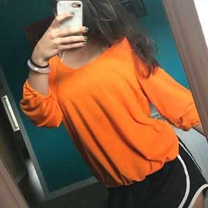 Tropical Orange Cold Shoulder Top